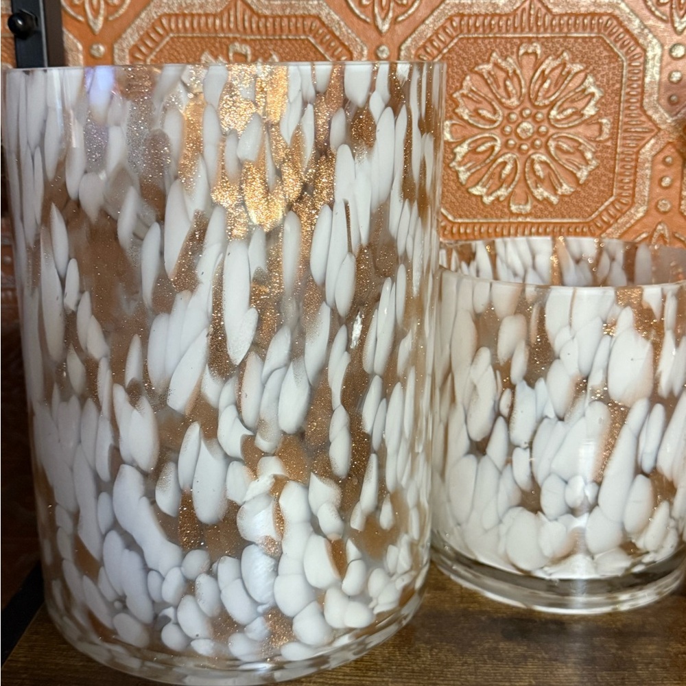 Elegant White and Gold Blown Glass Vases